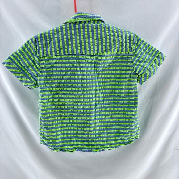 Sovreign Code Boys 3T Collared Button Down Striped Top Shirt Green Gray Blue - Picture 2 of 5